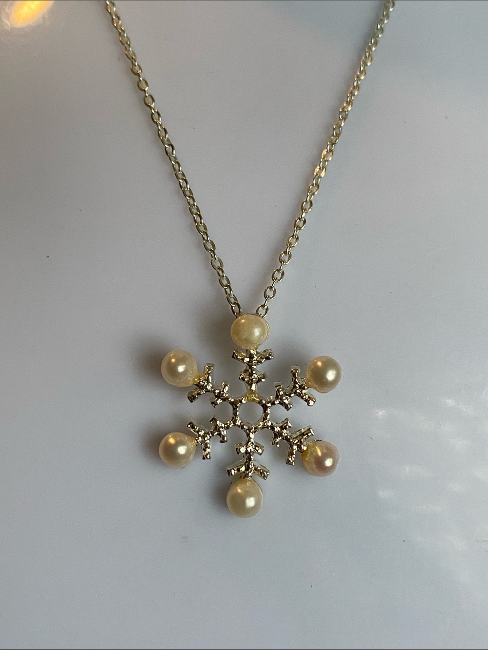 Pearl genuine 6 small pearls Snowflake Pendant silver Necklace